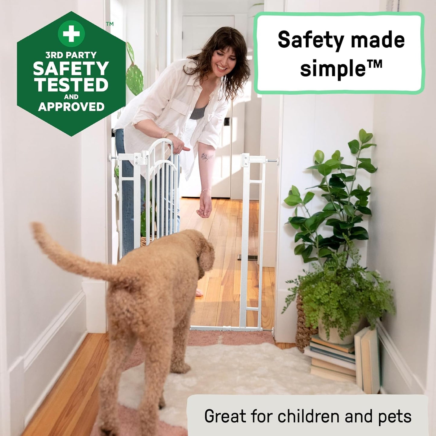 Decorative Extra Tall Baby Gate & Dog Gate, 28.5"-48" Wide, 36" Tall, Hardware or Pressure Mounted, Install on Top or Bottom of Stairs, Banister, or Doorway - White