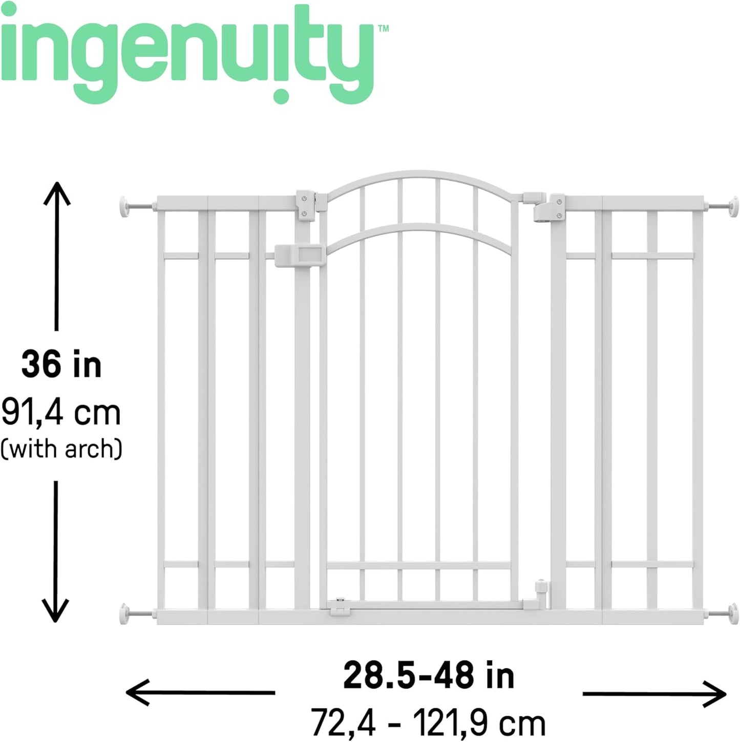 Decorative Extra Tall Baby Gate & Dog Gate, 28.5"-48" Wide, 36" Tall, Hardware or Pressure Mounted, Install on Top or Bottom of Stairs, Banister, or Doorway - White