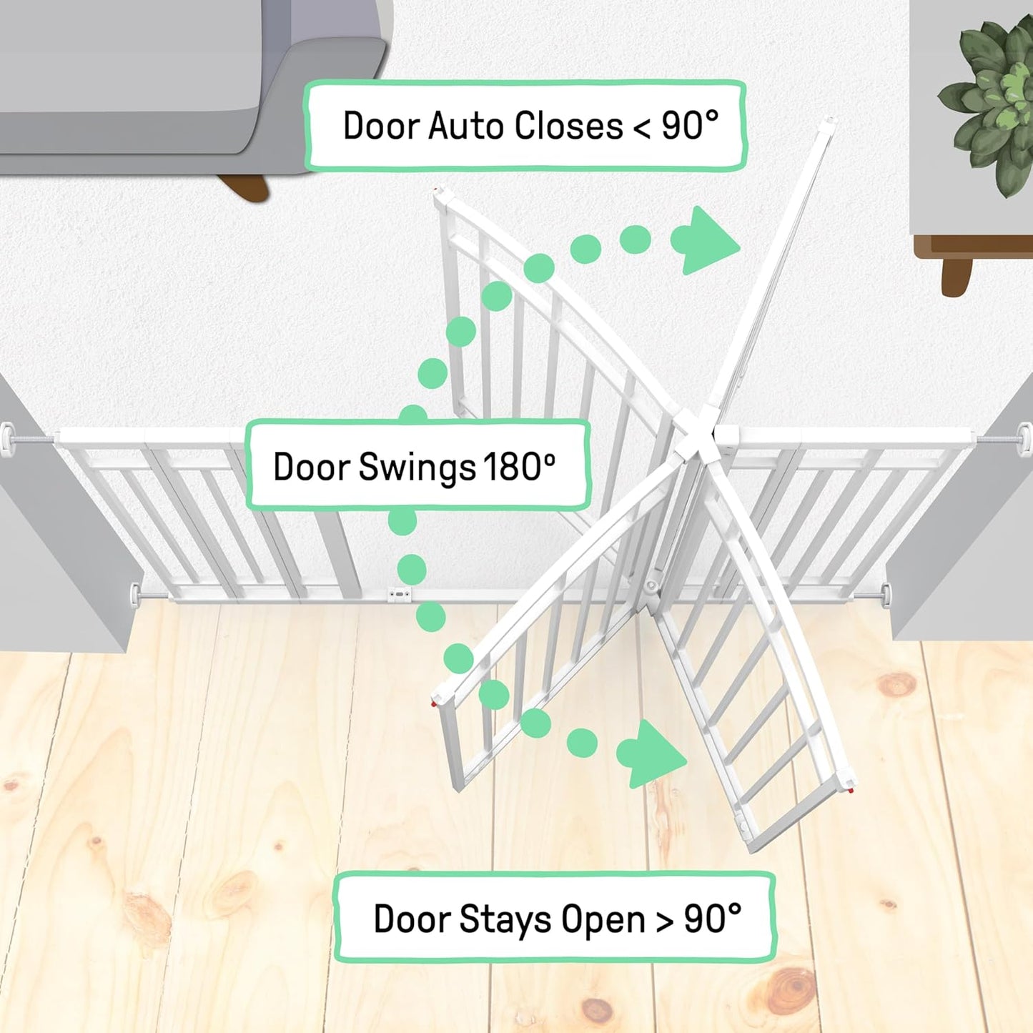 Decorative Extra Tall Baby Gate & Dog Gate, 28.5"-48" Wide, 36" Tall, Hardware or Pressure Mounted, Install on Top or Bottom of Stairs, Banister, or Doorway - White