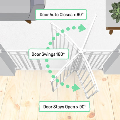 Decorative Extra Tall Baby Gate & Dog Gate, 28.5"-48" Wide, 36" Tall, Hardware or Pressure Mounted, Install on Top or Bottom of Stairs, Banister, or Doorway - White