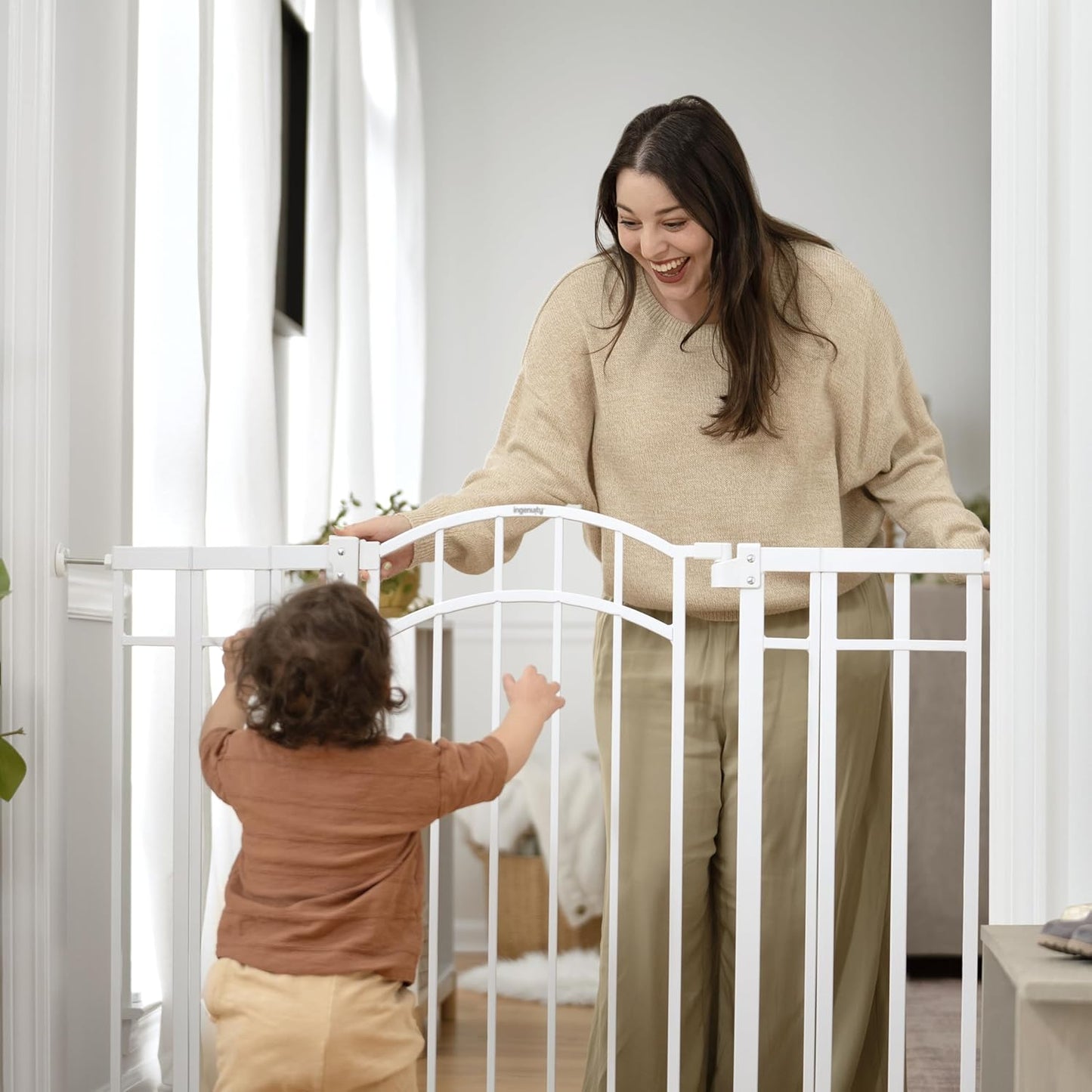 Decorative Extra Tall Baby Gate & Dog Gate, 28.5"-48" Wide, 36" Tall, Hardware or Pressure Mounted, Install on Top or Bottom of Stairs, Banister, or Doorway - White