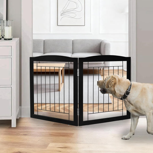 Freestanding Foldable Dog Gate for House Extra Wide Wooden White Indoor Puppy Gate Stairs Doorways Pet Gate Tall Dog Fence 3 Panels Fence