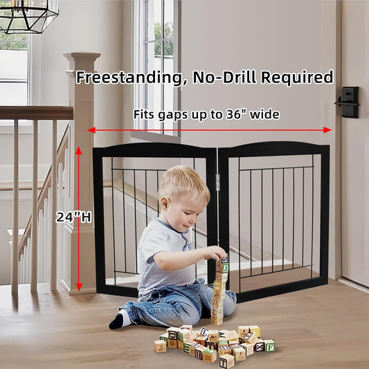 Freestanding Foldable Dog Gate for House Extra Wide Wooden White Indoor Puppy Gate Stairs Doorways Pet Gate Tall Dog Fence 3 Panels Fence