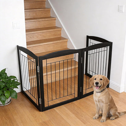 Freestanding Foldable Dog Gate for House Extra Wide Wooden White Indoor Puppy Gate Stairs Doorways Pet Gate Tall Dog Fence 3 Panels Fence