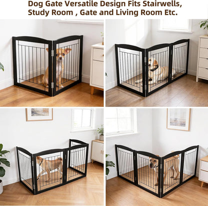Freestanding Foldable Dog Gate for House Extra Wide Wooden White Indoor Puppy Gate Stairs Doorways Pet Gate Tall Dog Fence 3 Panels Fence