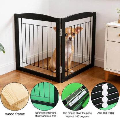 Freestanding Foldable Dog Gate for House Extra Wide Wooden White Indoor Puppy Gate Stairs Doorways Pet Gate Tall Dog Fence 3 Panels Fence