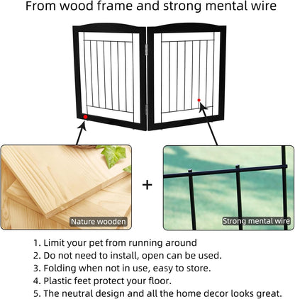 Freestanding Foldable Dog Gate for House Extra Wide Wooden White Indoor Puppy Gate Stairs Doorways Pet Gate Tall Dog Fence 3 Panels Fence