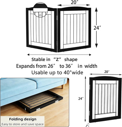 Freestanding Foldable Dog Gate for House Extra Wide Wooden White Indoor Puppy Gate Stairs Doorways Pet Gate Tall Dog Fence 3 Panels Fence