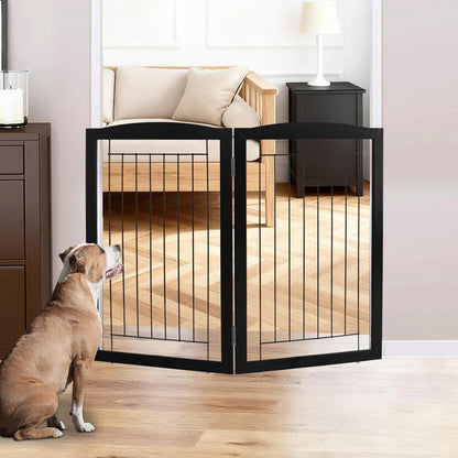 Freestanding Foldable Dog Gate for House Extra Wide Wooden White Indoor Puppy Gate Stairs Doorways Pet Gate Tall Dog Fence 3 Panels Fence