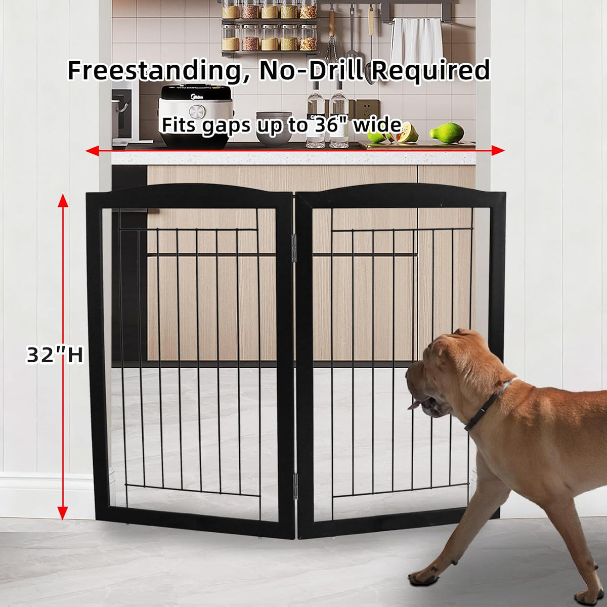 Freestanding Foldable Dog Gate for House Extra Wide Wooden White Indoor Puppy Gate Stairs Doorways Pet Gate Tall Dog Fence 3 Panels Fence