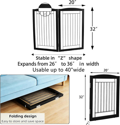 Freestanding Foldable Dog Gate for House Extra Wide Wooden White Indoor Puppy Gate Stairs Doorways Pet Gate Tall Dog Fence 3 Panels Fence