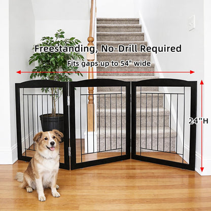 Freestanding Foldable Dog Gate for House Extra Wide Wooden White Indoor Puppy Gate Stairs Doorways Pet Gate Tall Dog Fence 3 Panels Fence