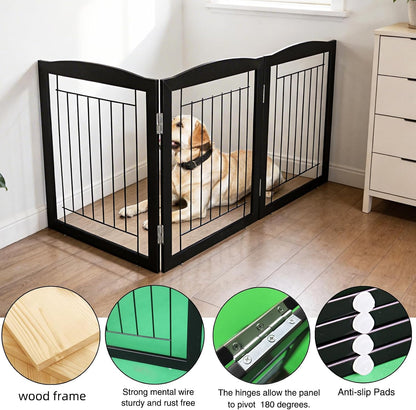 Freestanding Foldable Dog Gate for House Extra Wide Wooden White Indoor Puppy Gate Stairs Doorways Pet Gate Tall Dog Fence 3 Panels Fence