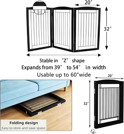 Freestanding Foldable Dog Gate for House Extra Wide Wooden White Indoor Puppy Gate Stairs Doorways Pet Gate Tall Dog Fence 3 Panels Fence