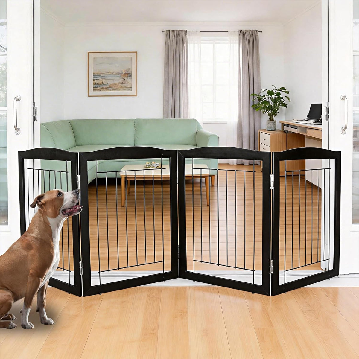 Freestanding Foldable Dog Gate for House Extra Wide Wooden White Indoor Puppy Gate Stairs Doorways Pet Gate Tall Dog Fence 3 Panels Fence