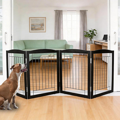 Freestanding Foldable Dog Gate for House Extra Wide Wooden White Indoor Puppy Gate Stairs Doorways Pet Gate Tall Dog Fence 3 Panels Fence