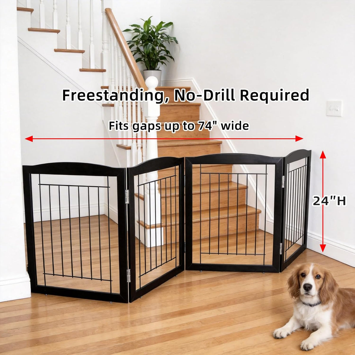 Freestanding Foldable Dog Gate for House Extra Wide Wooden White Indoor Puppy Gate Stairs Doorways Pet Gate Tall Dog Fence 3 Panels Fence