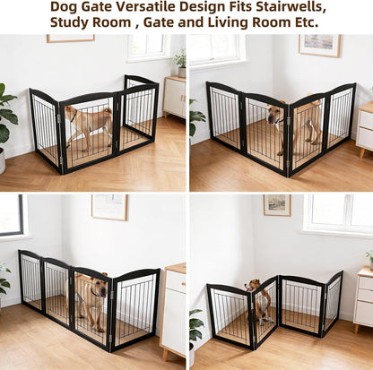 Freestanding Foldable Dog Gate for House Extra Wide Wooden White Indoor Puppy Gate Stairs Doorways Pet Gate Tall Dog Fence 3 Panels Fence