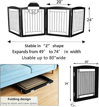 Freestanding Foldable Dog Gate for House Extra Wide Wooden White Indoor Puppy Gate Stairs Doorways Pet Gate Tall Dog Fence 3 Panels Fence