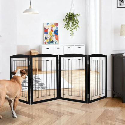 Freestanding Foldable Dog Gate for House Extra Wide Wooden White Indoor Puppy Gate Stairs Doorways Pet Gate Tall Dog Fence 3 Panels Fence