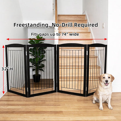 Freestanding Foldable Dog Gate for House Extra Wide Wooden White Indoor Puppy Gate Stairs Doorways Pet Gate Tall Dog Fence 3 Panels Fence