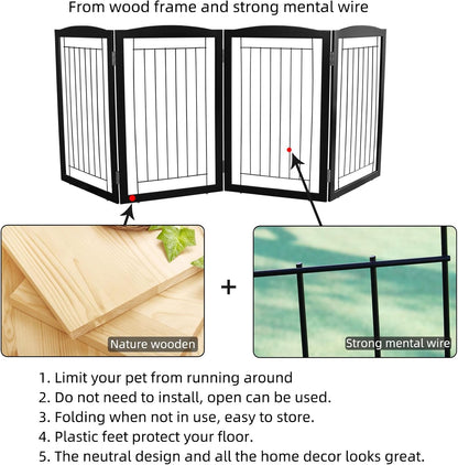 Freestanding Foldable Dog Gate for House Extra Wide Wooden White Indoor Puppy Gate Stairs Doorways Pet Gate Tall Dog Fence 3 Panels Fence
