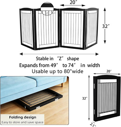 Freestanding Foldable Dog Gate for House Extra Wide Wooden White Indoor Puppy Gate Stairs Doorways Pet Gate Tall Dog Fence 3 Panels Fence