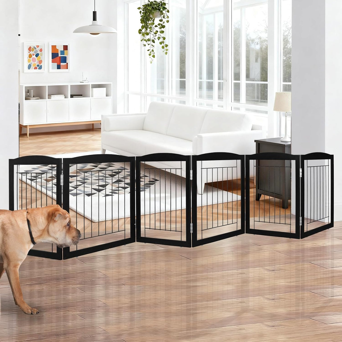 Freestanding Foldable Dog Gate for House Extra Wide Wooden White Indoor Puppy Gate Stairs Doorways Pet Gate Tall Dog Fence 3 Panels Fence