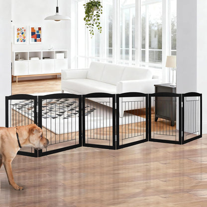 Freestanding Foldable Dog Gate for House Extra Wide Wooden White Indoor Puppy Gate Stairs Doorways Pet Gate Tall Dog Fence 3 Panels Fence