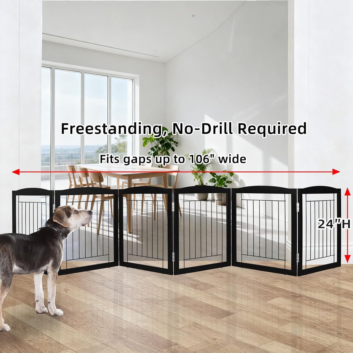 Freestanding Foldable Dog Gate for House Extra Wide Wooden White Indoor Puppy Gate Stairs Doorways Pet Gate Tall Dog Fence 3 Panels Fence