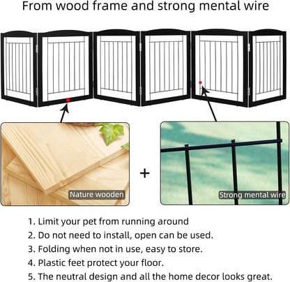 Freestanding Foldable Dog Gate for House Extra Wide Wooden White Indoor Puppy Gate Stairs Doorways Pet Gate Tall Dog Fence 3 Panels Fence