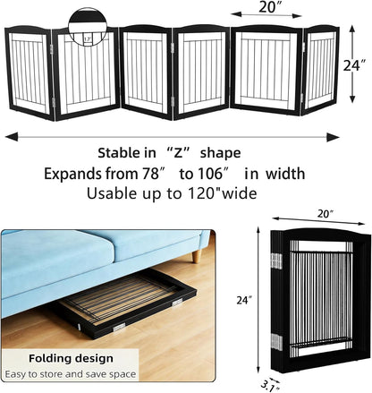 Freestanding Foldable Dog Gate for House Extra Wide Wooden White Indoor Puppy Gate Stairs Doorways Pet Gate Tall Dog Fence 3 Panels Fence