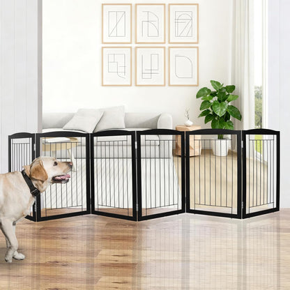 Freestanding Foldable Dog Gate for House Extra Wide Wooden White Indoor Puppy Gate Stairs Doorways Pet Gate Tall Dog Fence 3 Panels Fence