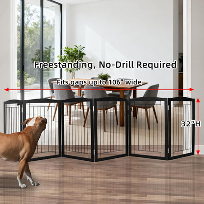 Freestanding Foldable Dog Gate for House Extra Wide Wooden White Indoor Puppy Gate Stairs Doorways Pet Gate Tall Dog Fence 3 Panels Fence