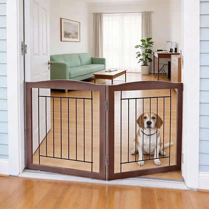 Freestanding Foldable Dog Gate for House Extra Wide Wooden White Indoor Puppy Gate Stairs Doorways Pet Gate Tall Dog Fence 3 Panels Fence