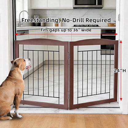 Freestanding Foldable Dog Gate for House Extra Wide Wooden White Indoor Puppy Gate Stairs Doorways Pet Gate Tall Dog Fence 3 Panels Fence