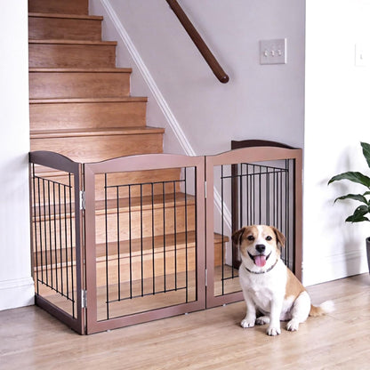 Freestanding Foldable Dog Gate for House Extra Wide Wooden White Indoor Puppy Gate Stairs Doorways Pet Gate Tall Dog Fence 3 Panels Fence