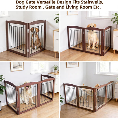 Freestanding Foldable Dog Gate for House Extra Wide Wooden White Indoor Puppy Gate Stairs Doorways Pet Gate Tall Dog Fence 3 Panels Fence