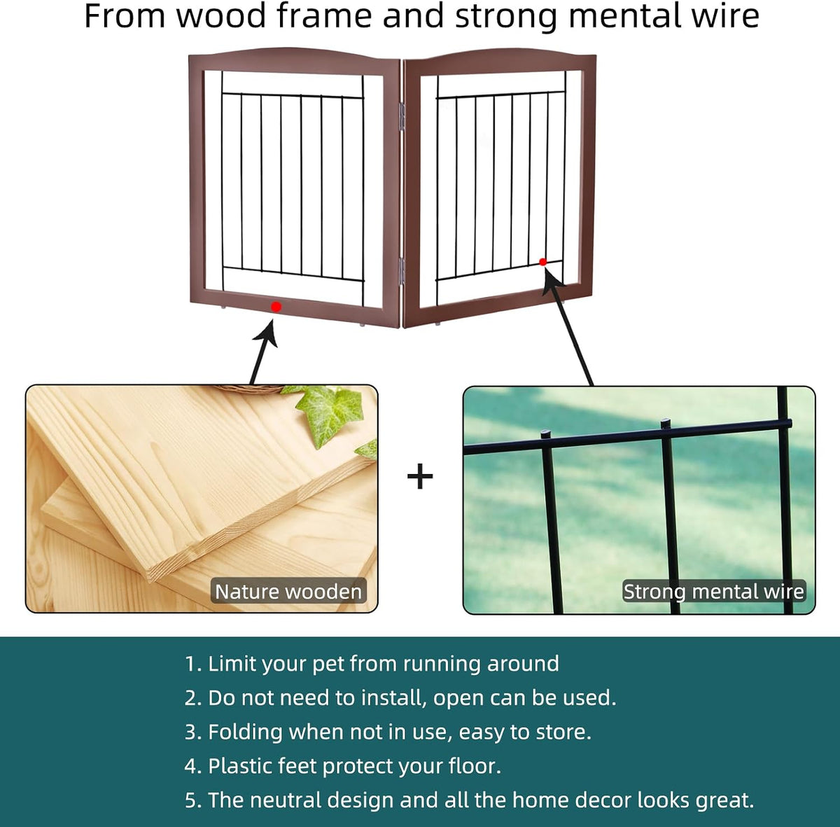 Freestanding Foldable Dog Gate for House Extra Wide Wooden White Indoor Puppy Gate Stairs Doorways Pet Gate Tall Dog Fence 3 Panels Fence