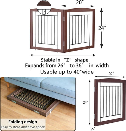Freestanding Foldable Dog Gate for House Extra Wide Wooden White Indoor Puppy Gate Stairs Doorways Pet Gate Tall Dog Fence 3 Panels Fence