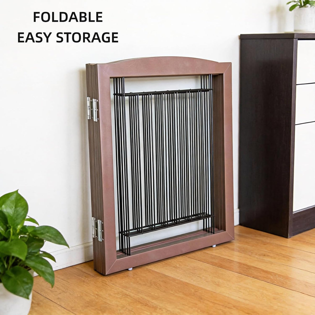 Freestanding Foldable Dog Gate for House Extra Wide Wooden White Indoor Puppy Gate Stairs Doorways Pet Gate Tall Dog Fence 3 Panels Fence