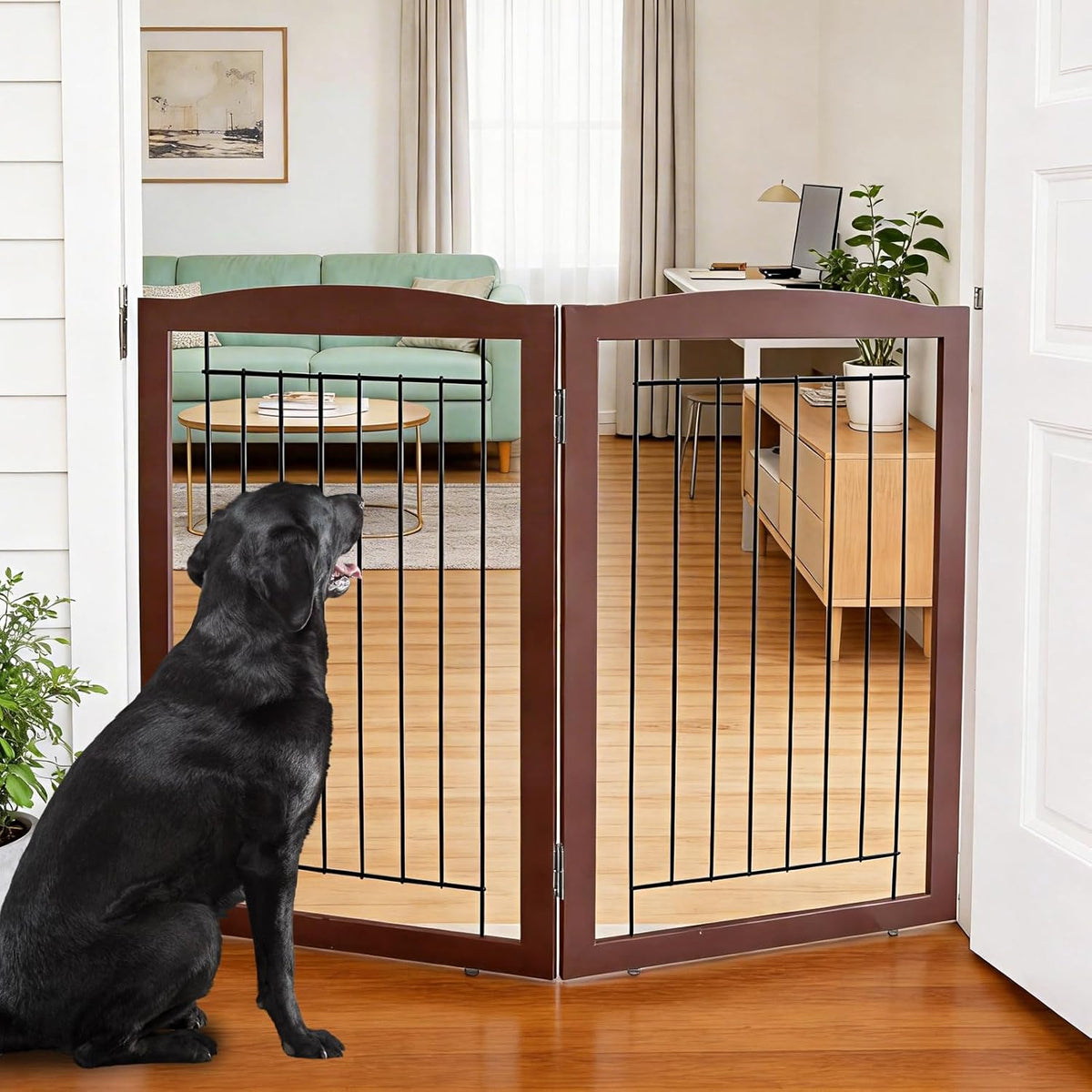 Freestanding Foldable Dog Gate for House Extra Wide Wooden White Indoor Puppy Gate Stairs Doorways Pet Gate Tall Dog Fence 3 Panels Fence