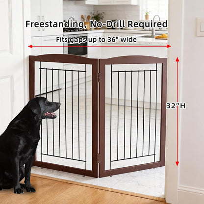 Freestanding Foldable Dog Gate for House Extra Wide Wooden White Indoor Puppy Gate Stairs Doorways Pet Gate Tall Dog Fence 3 Panels Fence