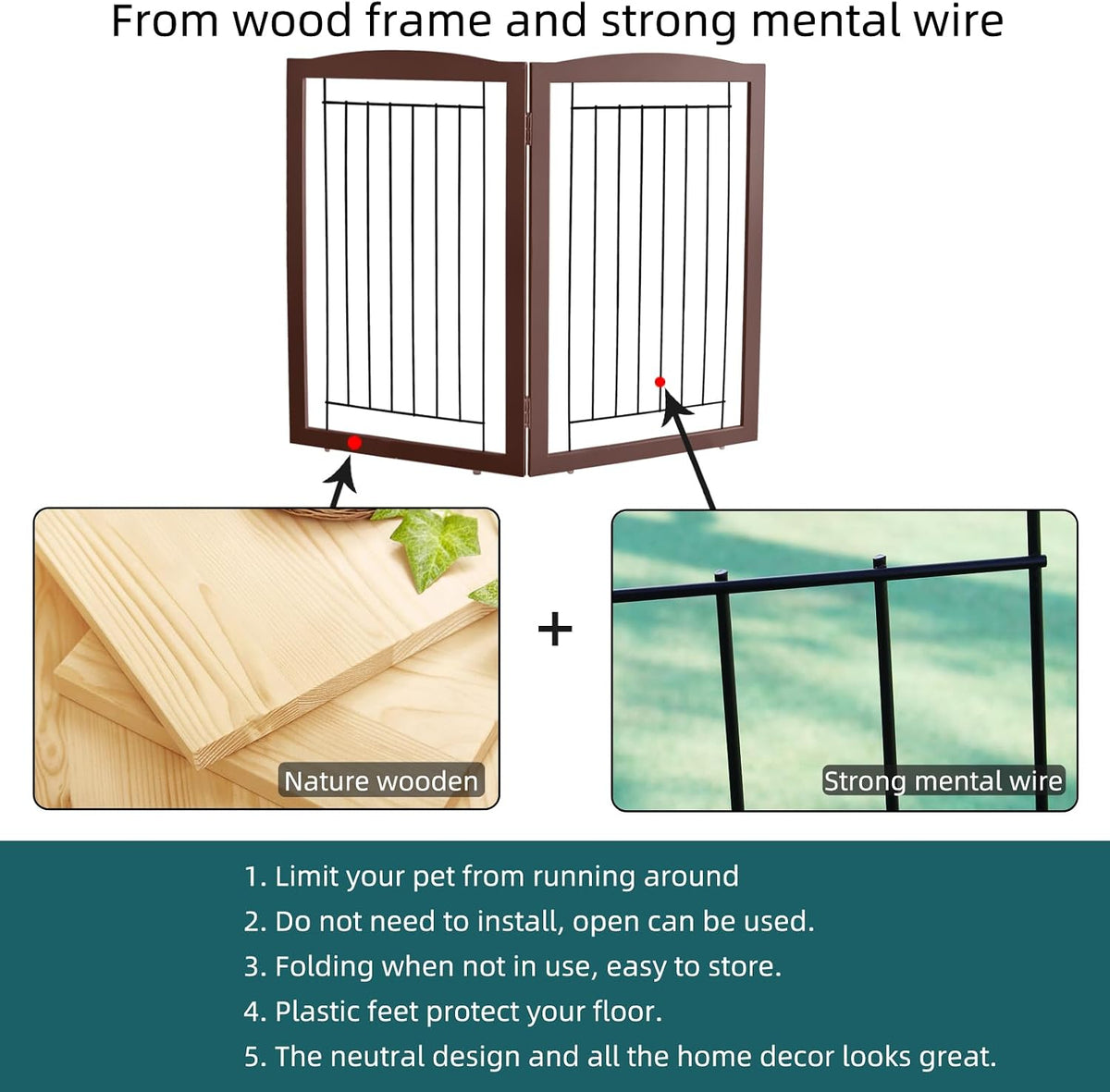 Freestanding Foldable Dog Gate for House Extra Wide Wooden White Indoor Puppy Gate Stairs Doorways Pet Gate Tall Dog Fence 3 Panels Fence