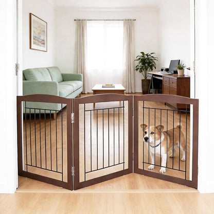 Freestanding Foldable Dog Gate for House Extra Wide Wooden White Indoor Puppy Gate Stairs Doorways Pet Gate Tall Dog Fence 3 Panels Fence