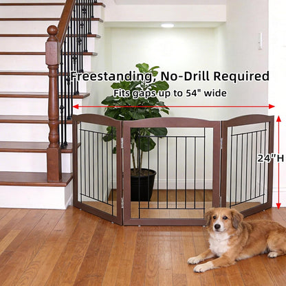 Freestanding Foldable Dog Gate for House Extra Wide Wooden White Indoor Puppy Gate Stairs Doorways Pet Gate Tall Dog Fence 3 Panels Fence