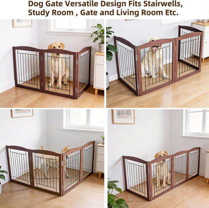 Freestanding Foldable Dog Gate for House Extra Wide Wooden White Indoor Puppy Gate Stairs Doorways Pet Gate Tall Dog Fence 3 Panels Fence