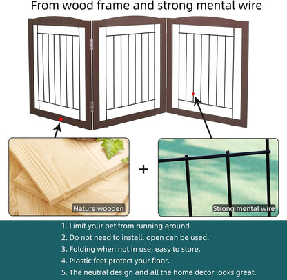 Freestanding Foldable Dog Gate for House Extra Wide Wooden White Indoor Puppy Gate Stairs Doorways Pet Gate Tall Dog Fence 3 Panels Fence