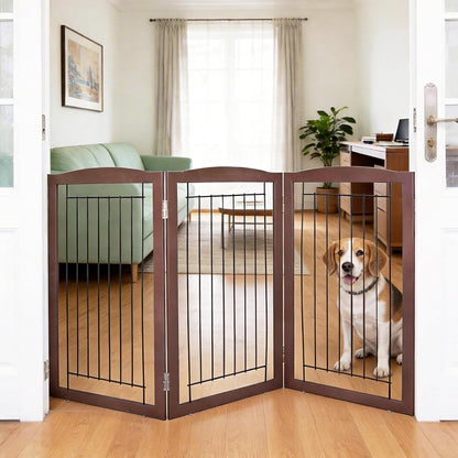Freestanding Foldable Dog Gate for House Extra Wide Wooden White Indoor Puppy Gate Stairs Doorways Pet Gate Tall Dog Fence 3 Panels Fence