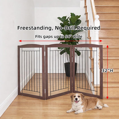 Freestanding Foldable Dog Gate for House Extra Wide Wooden White Indoor Puppy Gate Stairs Doorways Pet Gate Tall Dog Fence 3 Panels Fence